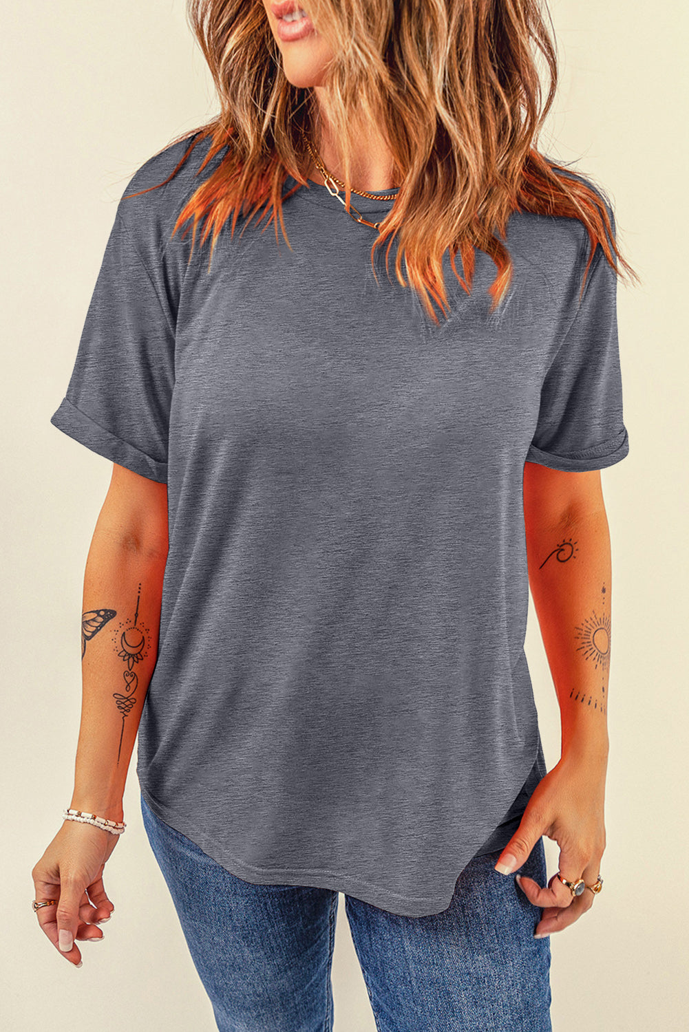 White Casual Plain Crew Neck Tee