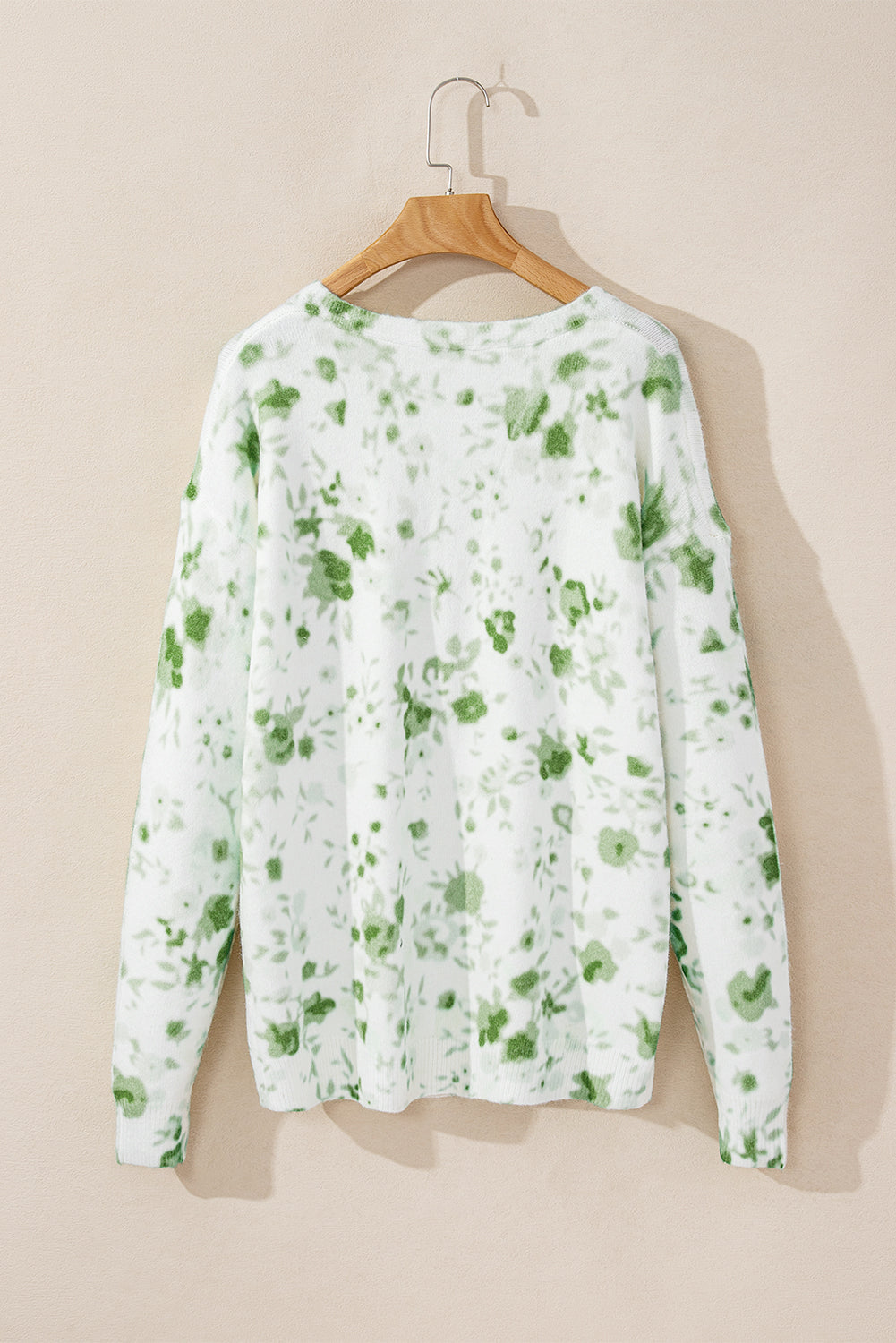 Green Printed Pearl Button V Neck Sweater Cardigan