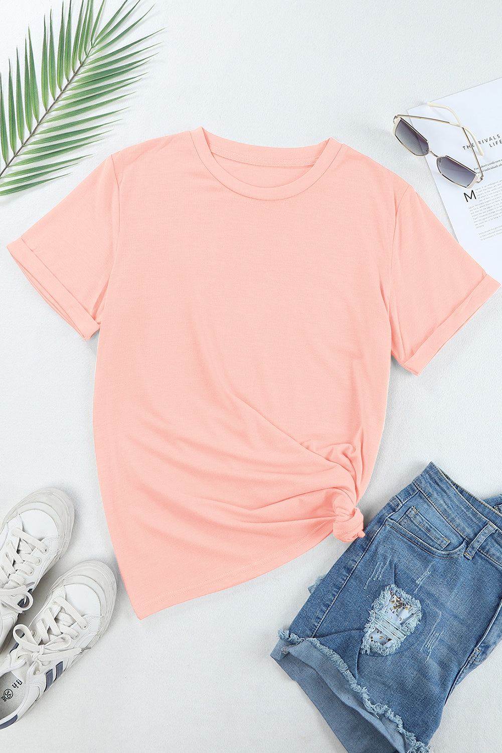 White Casual Plain Crew Neck Tee