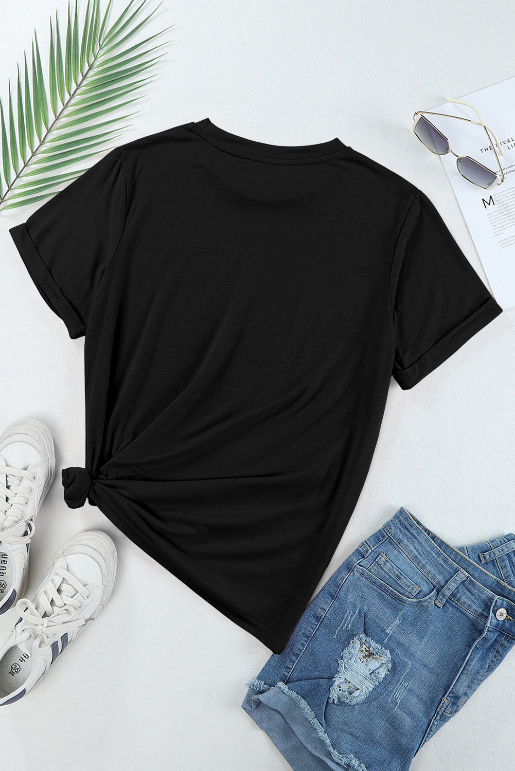 White Casual Plain Crew Neck Tee