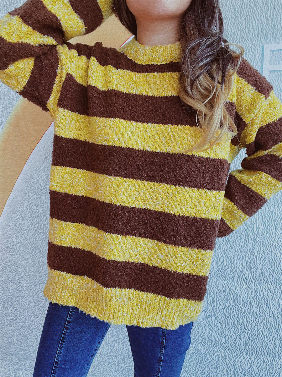 Striped Round Neck Long Sleeve Sweater