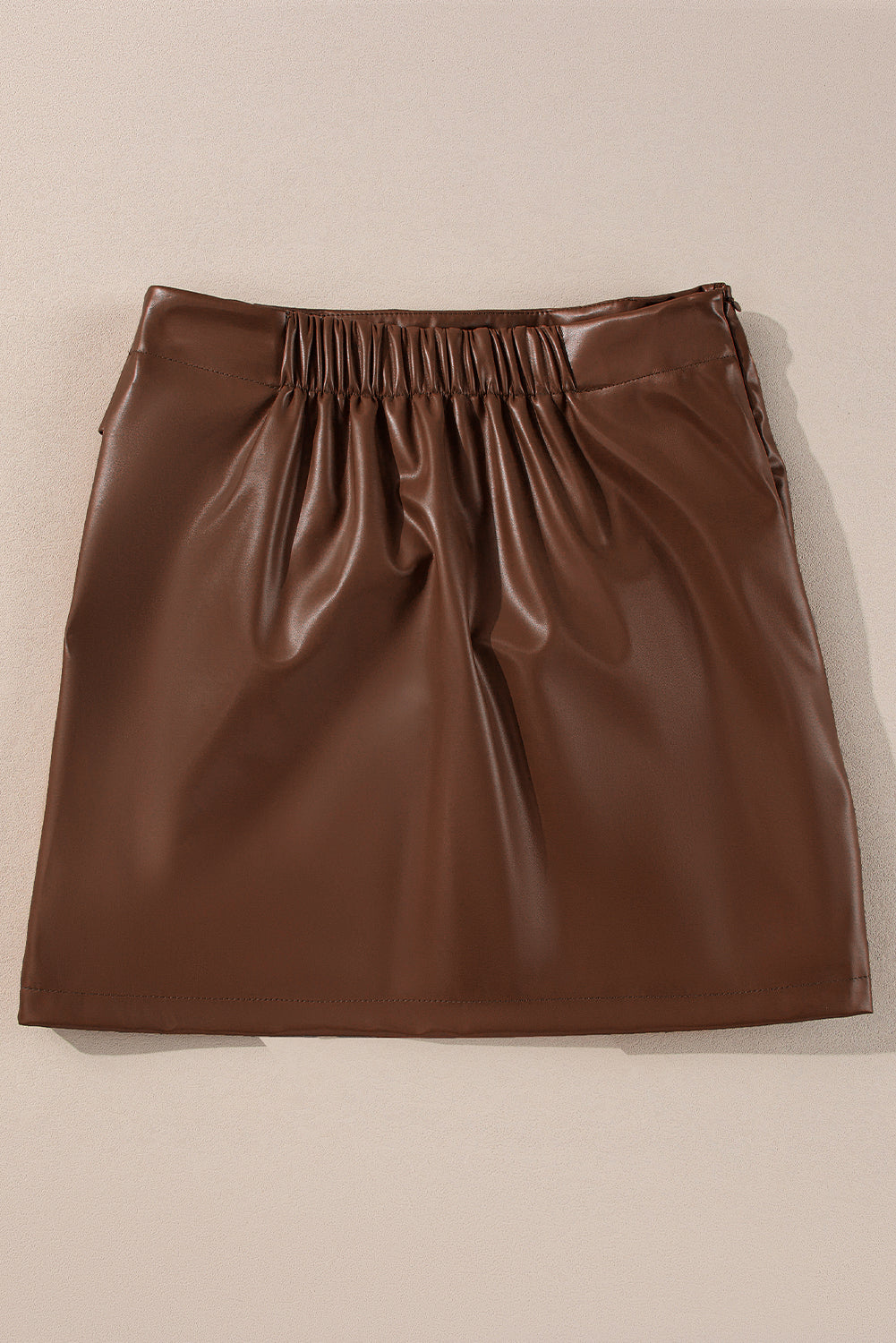 Coffee Bowknot Faux Leather Mini Skirt