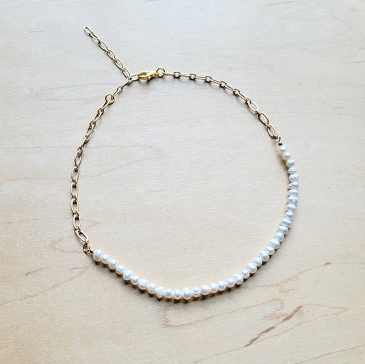 Genuine Pearl Necklace w/ Gold Chain Accent