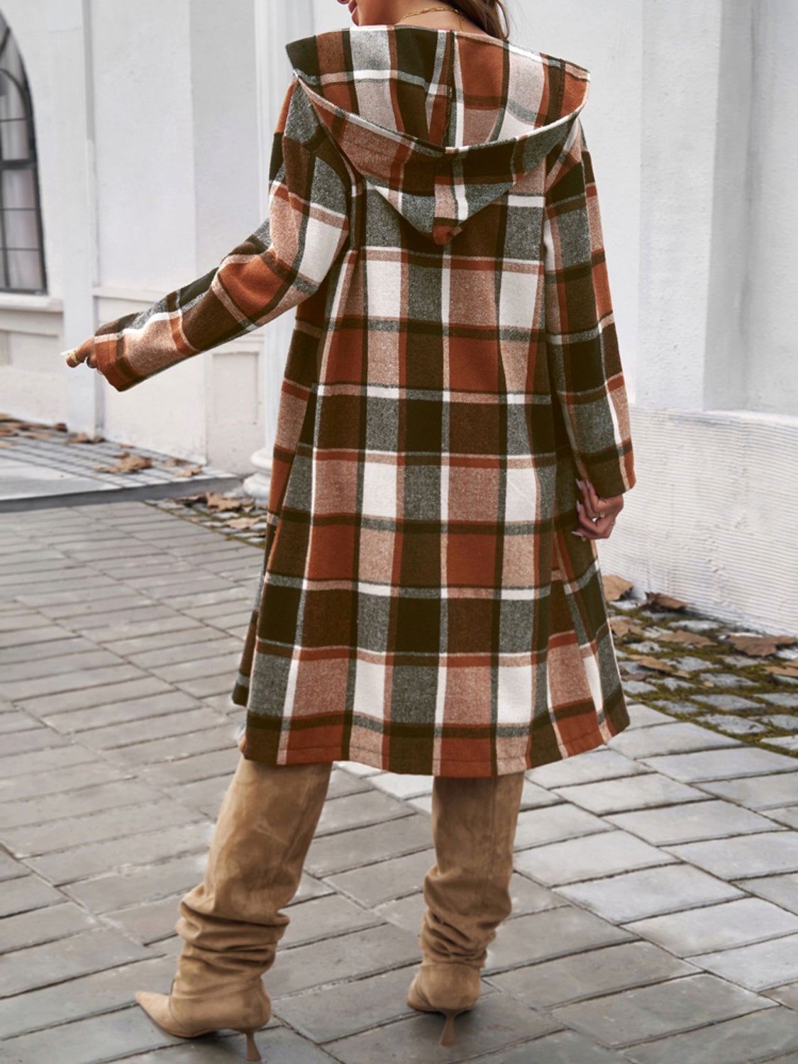 Plaid Long Sleeve Hooded Coat