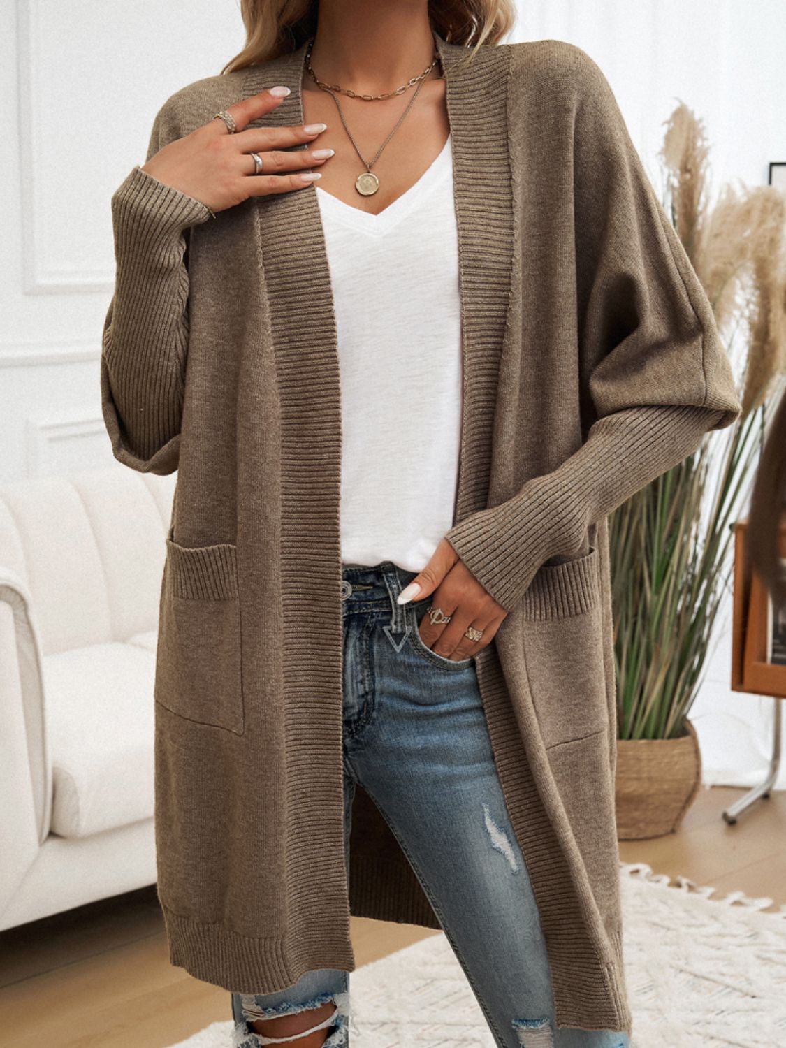 Devine Open Front Long Sleeve Cardigan