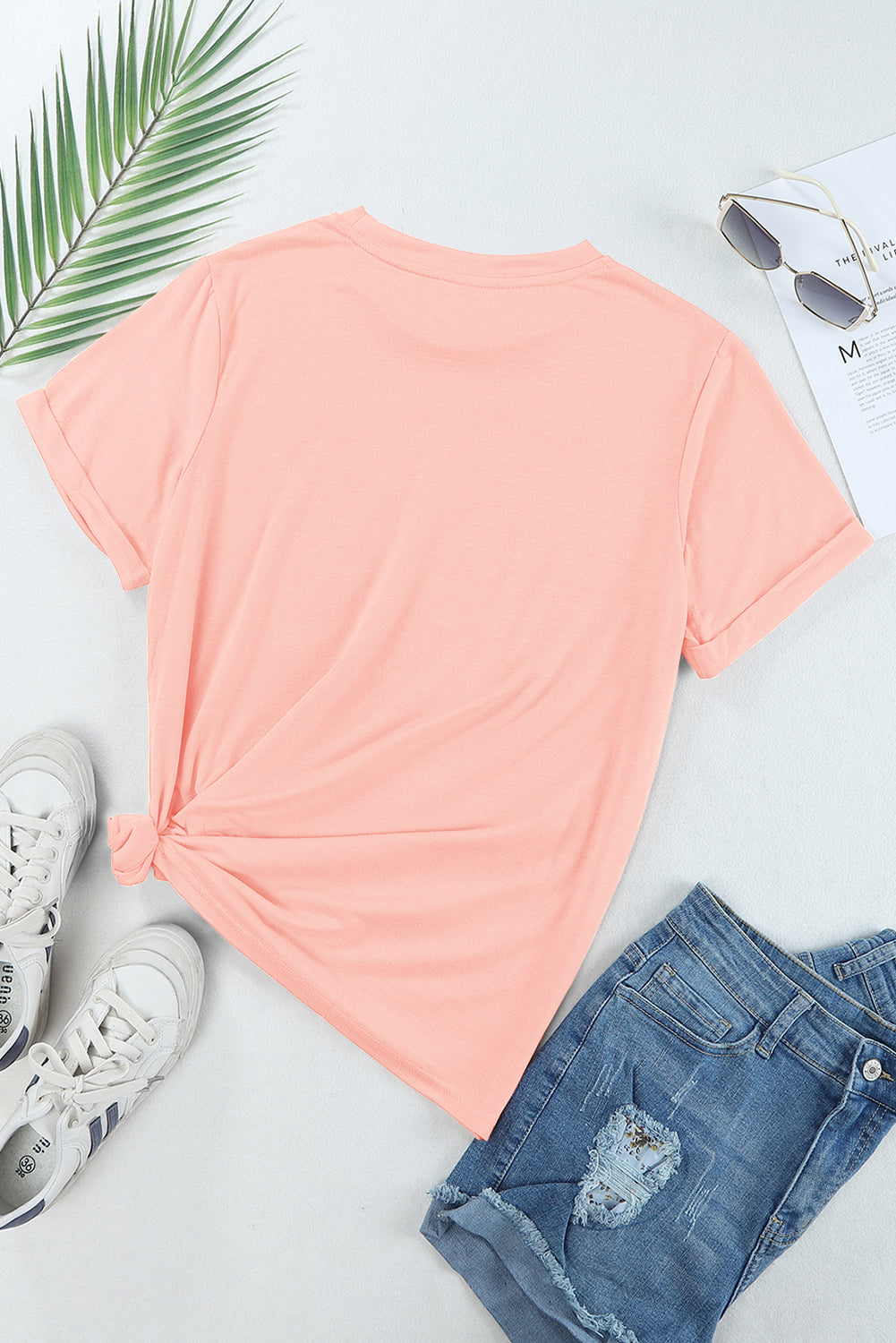 White Casual Plain Crew Neck Tee