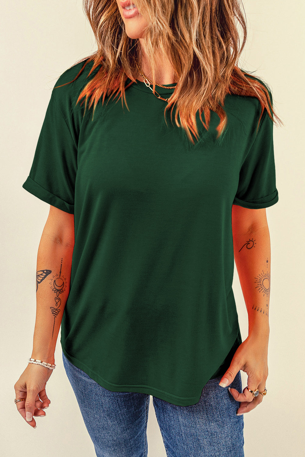 White Casual Plain Crew Neck Tee