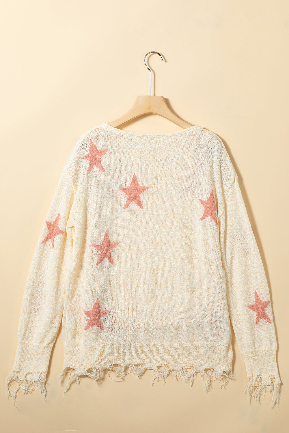 Beige Starry Long Sleeve Raw Hem Sweater