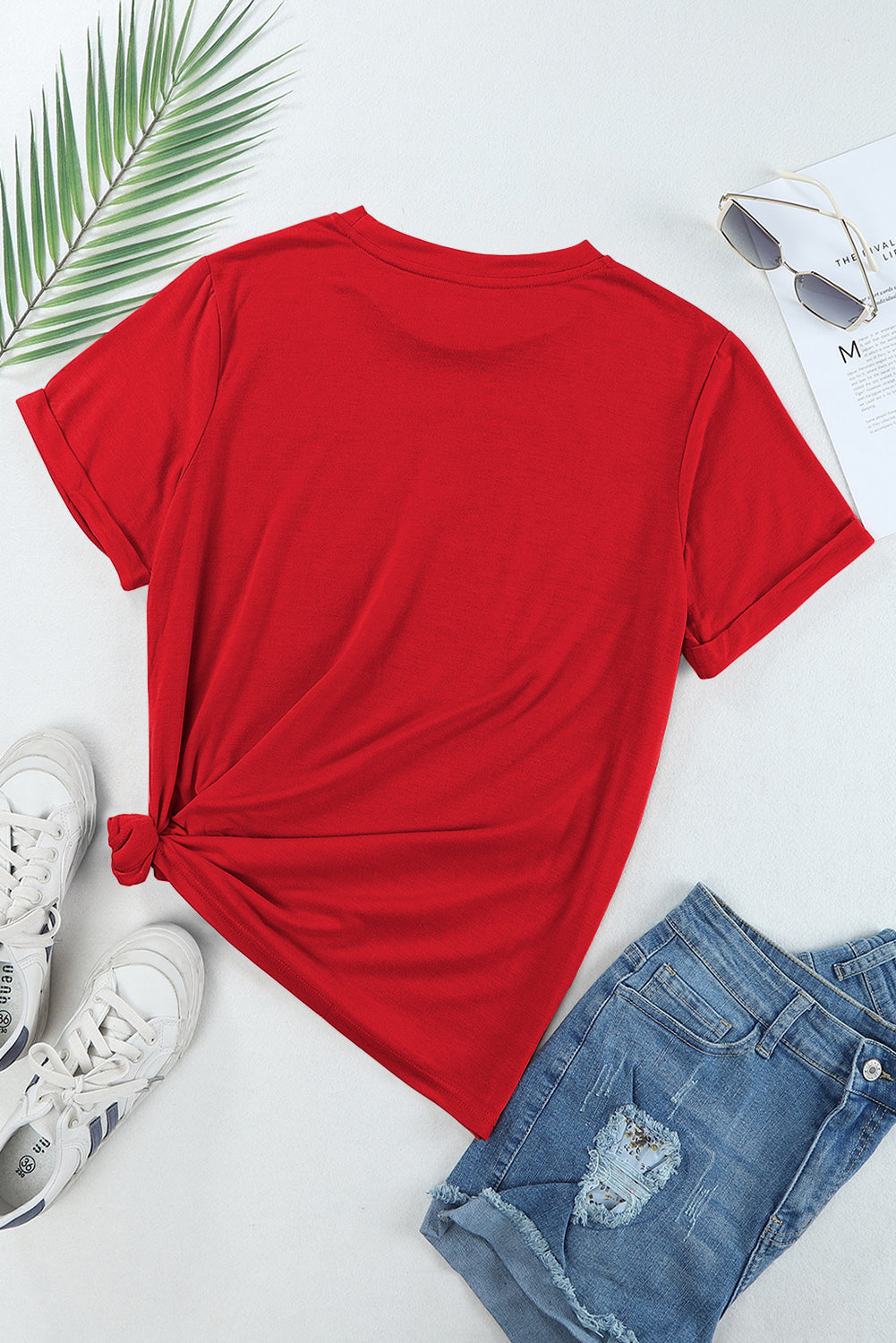 White Casual Plain Crew Neck Tee