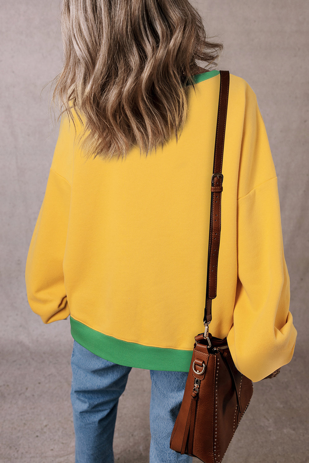 Red Clay Color Block Patch Drop Shoulder Oversized Sweatshirt