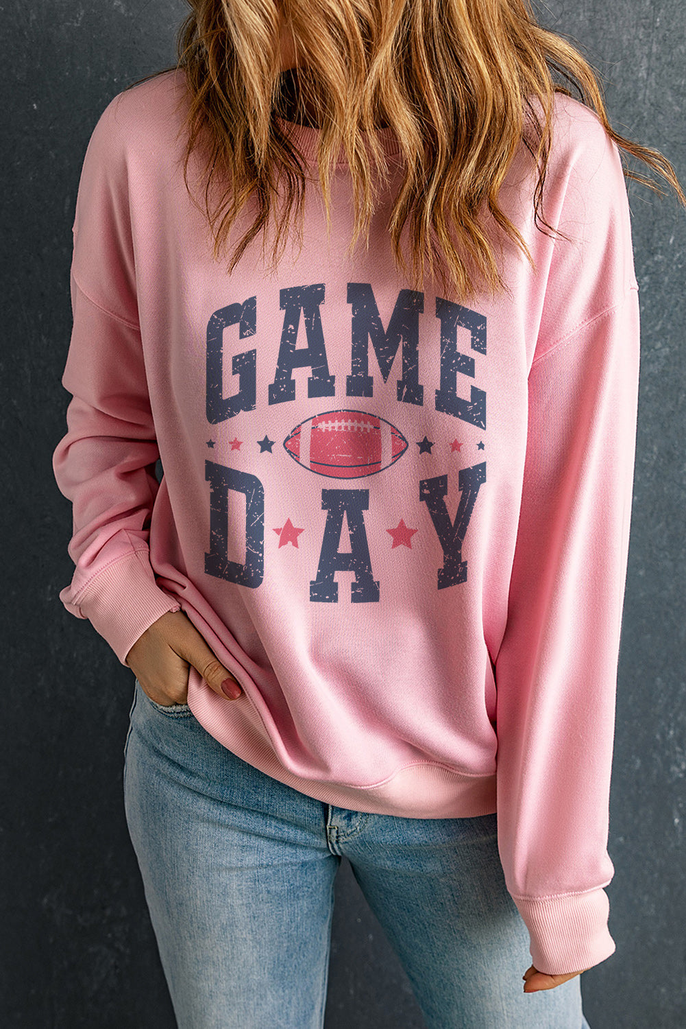 Pink Rugby Football GAME DAY Graphic Drop Shoulder Sweatshirt