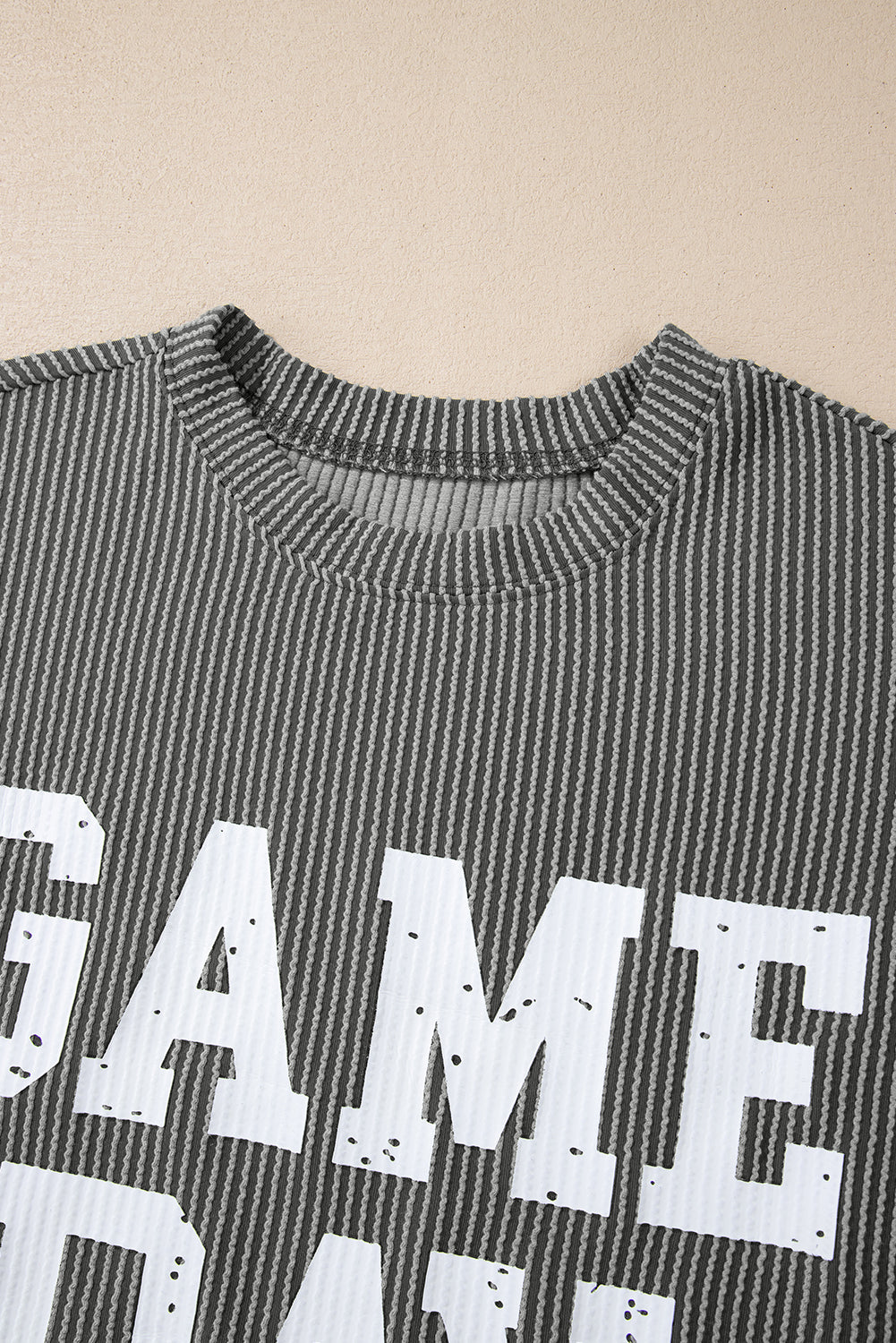 Bluing Corded GAME DAY Graphic Long Sleeve Crewneck Top