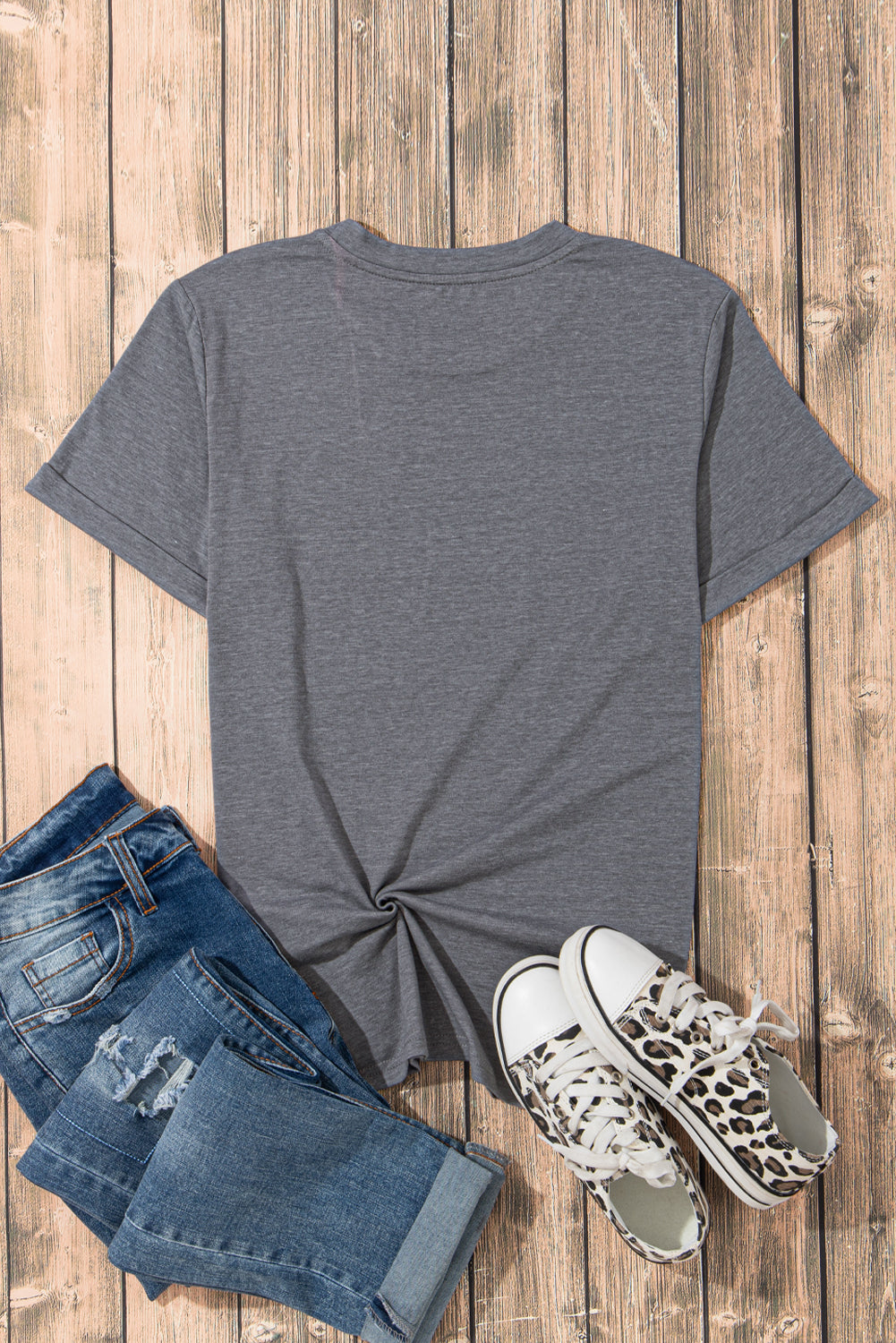 White Casual Plain Crew Neck Tee