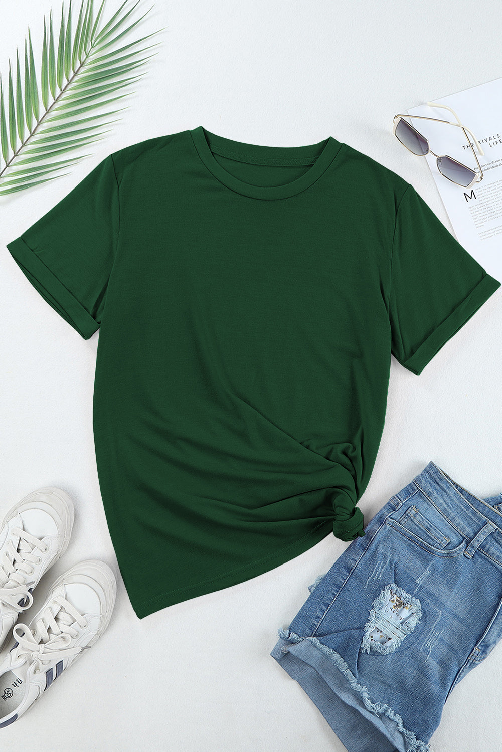 White Casual Plain Crew Neck Tee