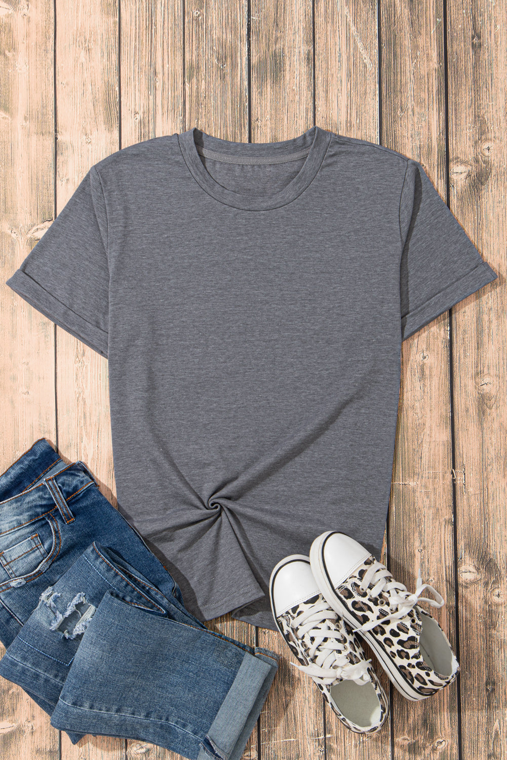 White Casual Plain Crew Neck Tee