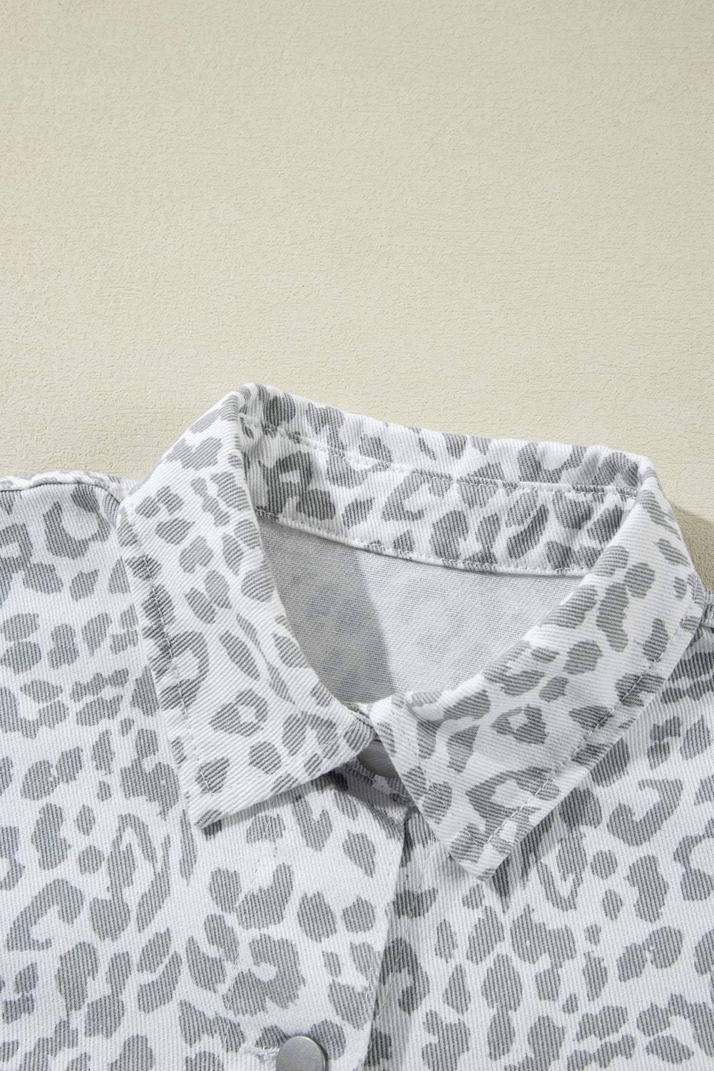 White Leopard Printed Flap Pocket Denim Jacket