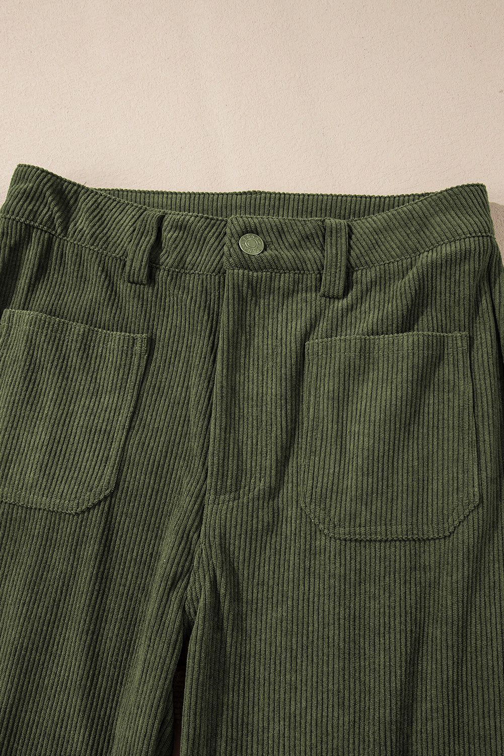 Brown High Waist Square Pockets Corduroy Pants