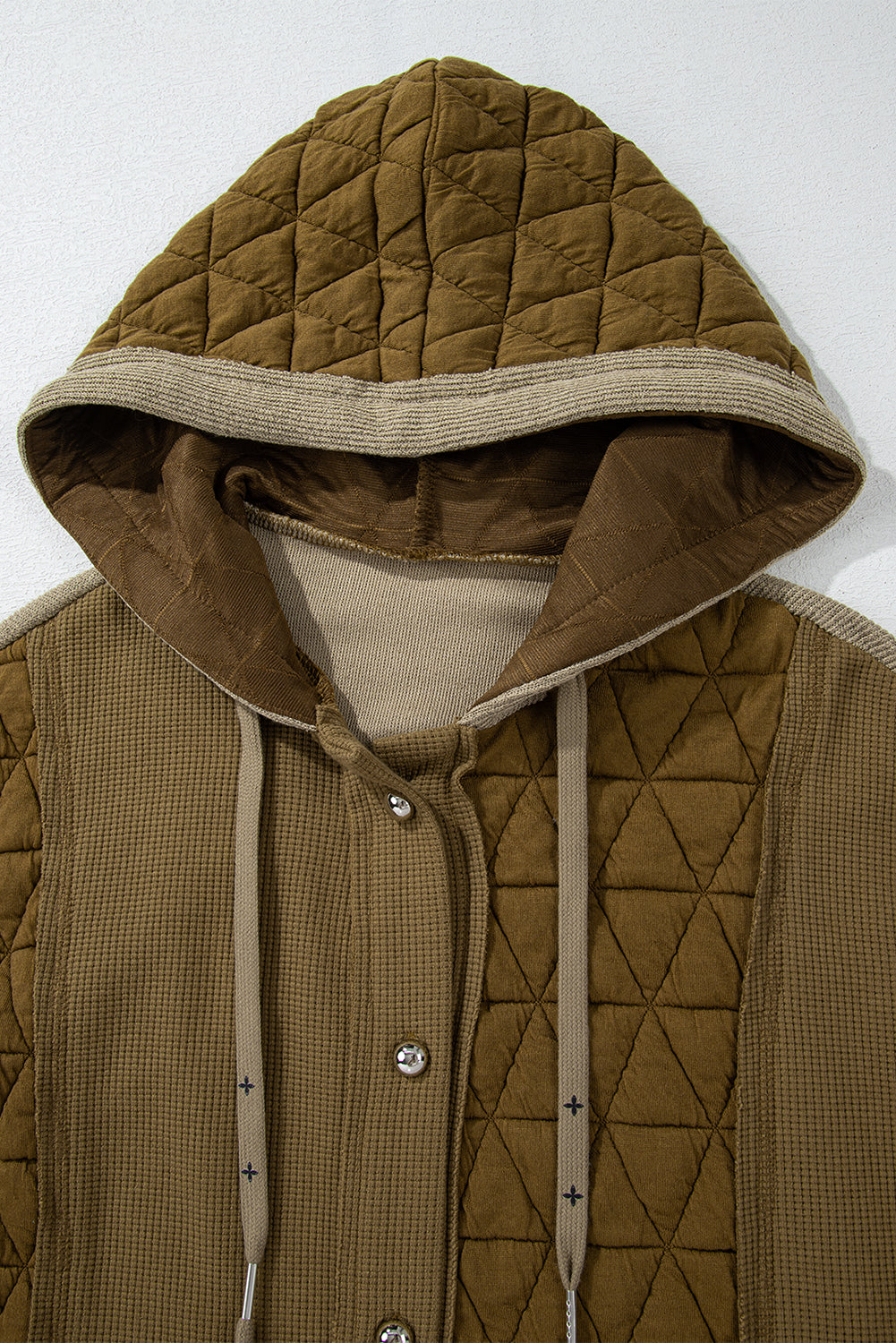 Coral Quilted Textured Patchwork Loose Fit Hooded Jacket