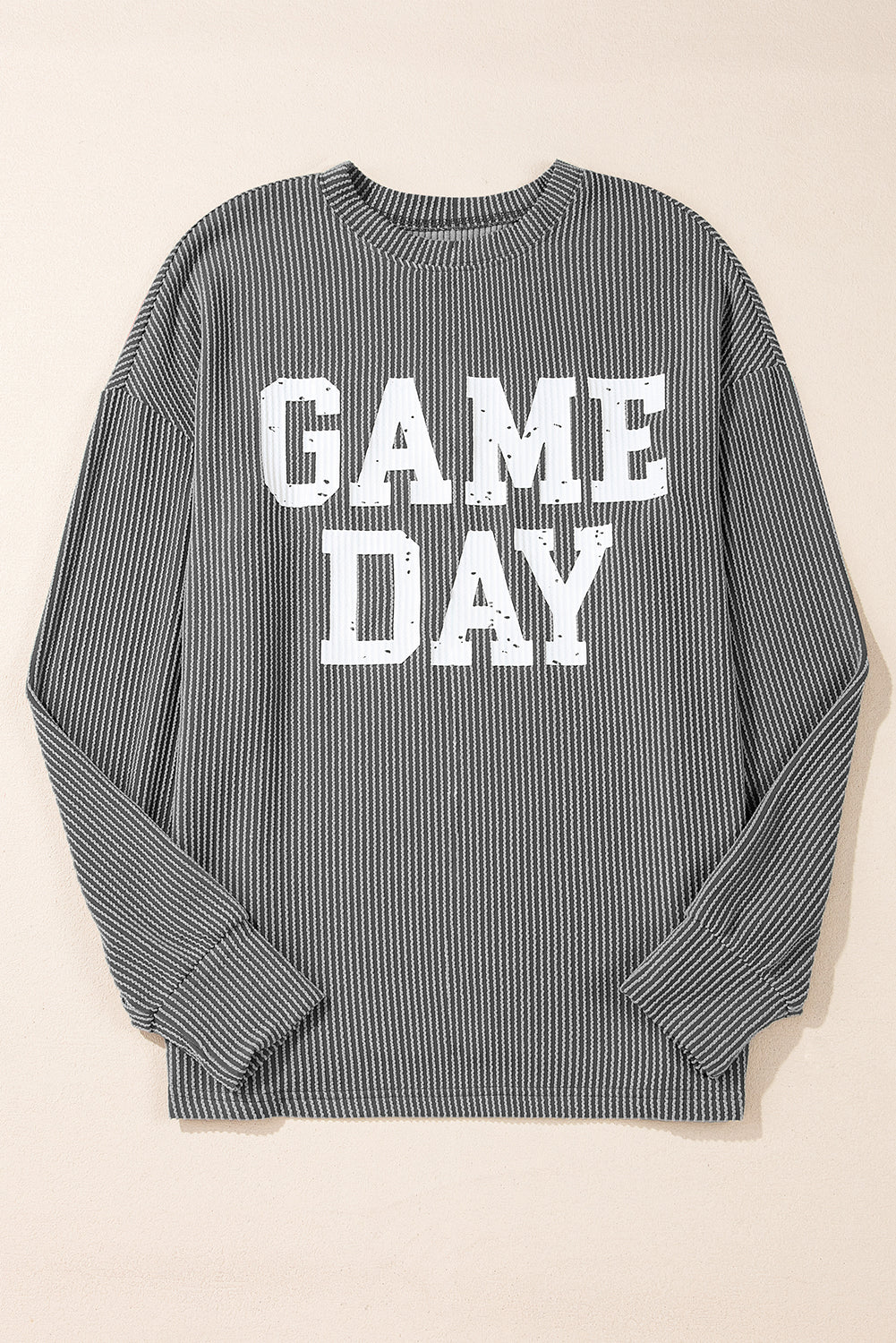 Bluing Corded GAME DAY Graphic Long Sleeve Crewneck Top